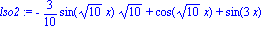 lso2 := -3/10*sin(10^(1/2)*x)*10^(1/2)+cos(10^(1/2)*x)+sin(3*x)