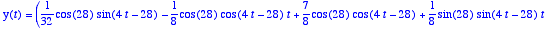 y(t) = (1/32*cos(28)*sin(4*t-28)-1/8*cos(28)*cos(4*...