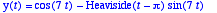 y(t) = cos(7*t)-Heaviside(t-Pi)*sin(7*t)